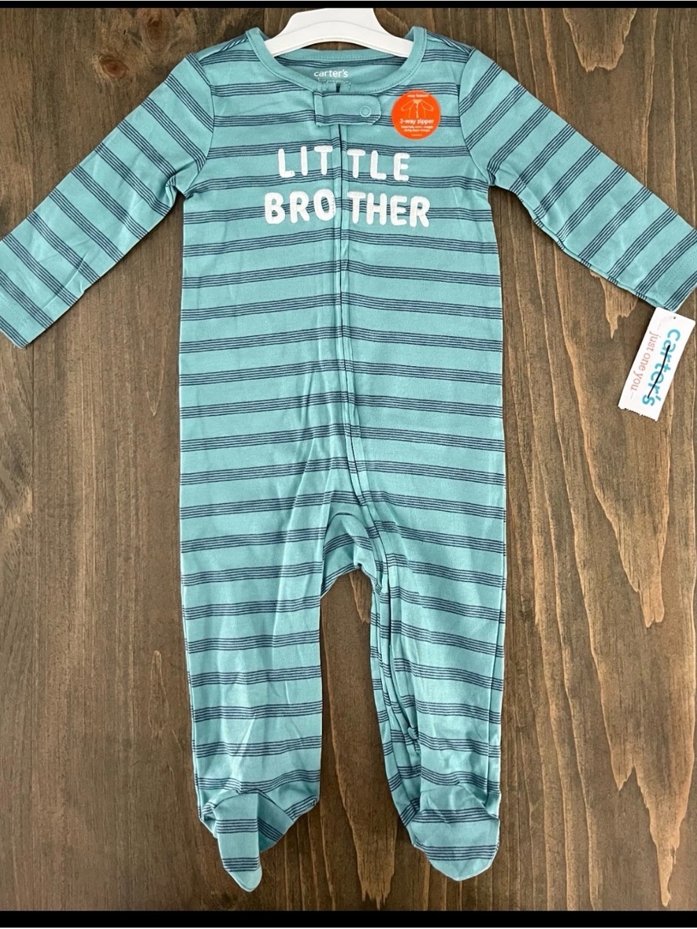 Carter's Little Brother Striped Footed One-Piece - Teal/Blue 9 mos.